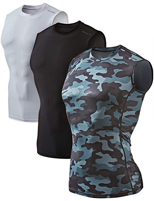 DEVOPS Men's 3 Pack Cool Dry Athletic Compression Baselayer Workout Sleeveless Shirts