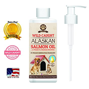 Wild Alaskan Salmon Oil for Dogs and Cats, Omega-3 Liquid Food Supplement, Has Unique Vitamin E Formula, EPA, and DHA Fatty Acids, By Petz Pro
