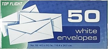 Top Flight #10 Boxed Envelopes, White, 50 Pack