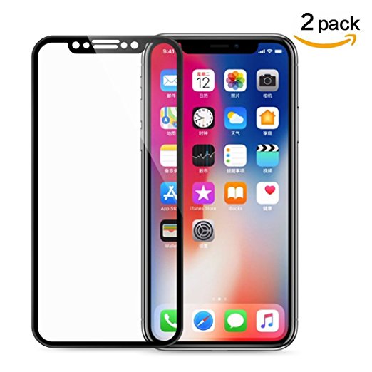 iPhone X Screen Protector, Rheshine iPhone X Tempered Glass 3D Touch Layer Full Coverage Scratch-Resistant No-Bubble Glass Screen Protector for iPhone X (2 PACK, Black)