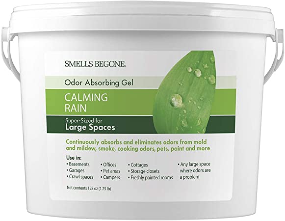 Smells Begone Odor Absorber Gel - Air Freshener & Odor Eliminator for Homes, Natural Disasters, Garages & Commercial Buildings - Industrial Size & Strength - Non-Toxic (1 Gallon, Calming Rain)