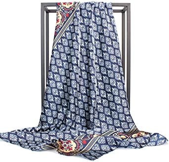 Women’s Silk Scarf Belt Pattern Large Square Satin Headscarf Headdress 35"