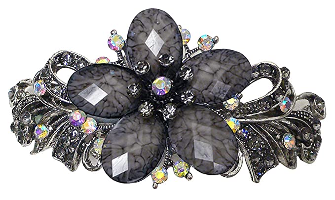 Bella Large Barrette Sparkly Crystals Colorful Beads Thick Hair Hairclip 0052coolGray