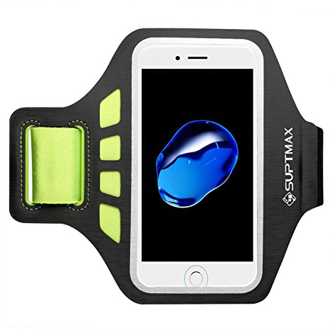 【Cutouts for Home Button】SUPTMAX iPhone 7 Plus Armband Case Built in Key Cards Holder [Light-Weight] Sports Armband for iPhone 7 Plus (iPhone 7 Plus Green)