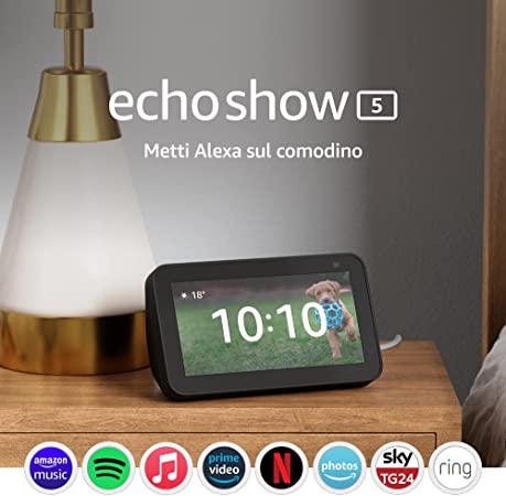 Echo Show 5 (2ª generazione, modello 2021) | Schermo intelligente con Alexa e telecamera da 2 MP | Antracite