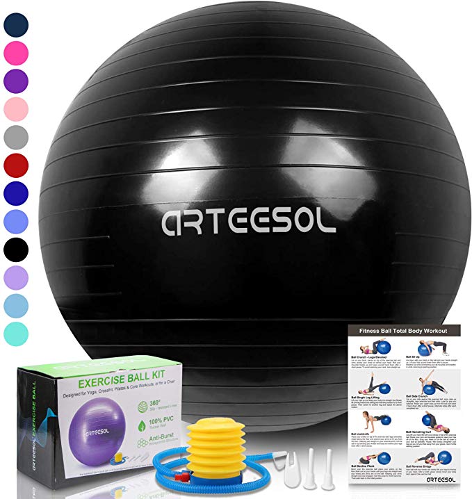 arteesol Exercise Yoga Ball, Extra Thick Stability Balance Ball (45-85cm), Professional Grade Anti Burst&Slip Resistant Balance, Fitness&Physical Therapy, Birthing Ball with Air Pump