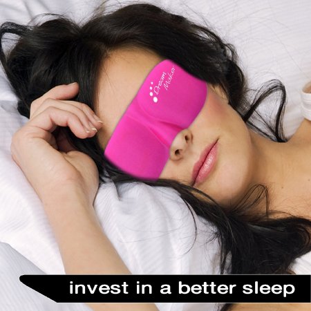 Pink Sleep Mask by Dream Maker® - Anti-Aging (Ultra Soft Silk) Sleeping Mask Contoured Eye Mask, Carry Pouch, Ear Plugs, Adjustable Velcro Strap, For Men, Women, Kids, Shift Work, Meditation & Travel