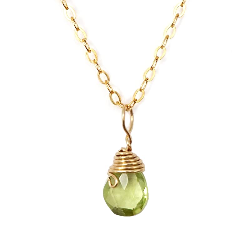 Genuine Raw Natural Peridot Necklace - 14K Gold Charm Necklace - August Birthstone - Delicate Small Green Pendant