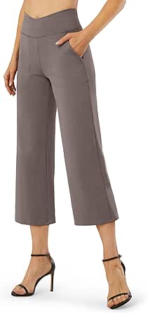 G4Free Capri Pants for Women Wide Leg Yoga Dress Capris with Pockets Cross Loose Casual Work Crop Pants