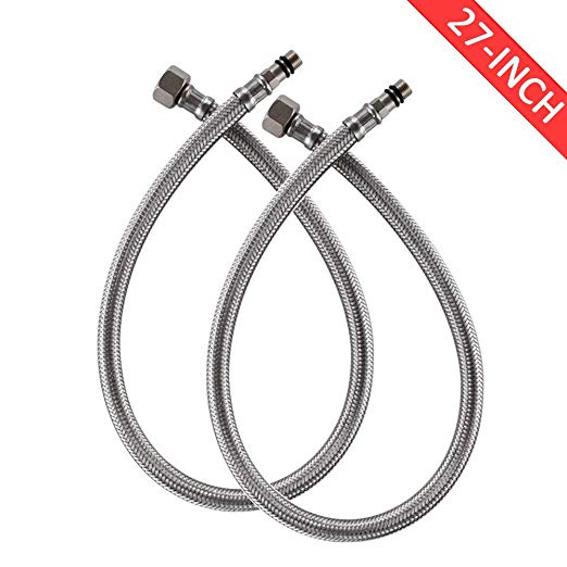 VCCUCINE Braided Stainless Steel Supply Hose 3/8-Inch Female Compression Thread Faucet Connector, M10 X 1 Male Connector, 27-Inch Long x 2 Pcs