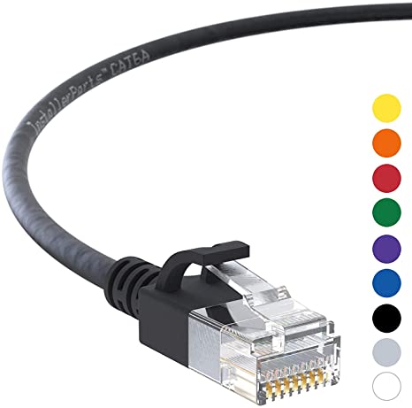 InstallerParts Ethernet Cable CAT6A Slim Cable UTP Booted 20 FT (5 Pack) - Black - Professional Series - 10Gigabit/Sec Network/High Speed Internet Cable, 550MHZ, 28AWG