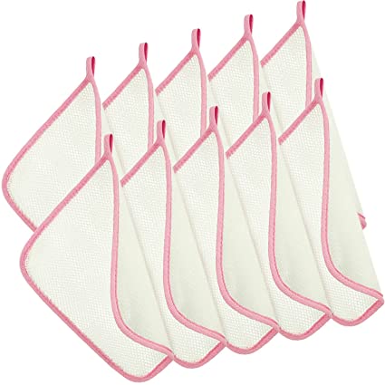 10 Packs Exfoliating Face and Body Wash Cloths Towel Soft Weave Bath Cloth Exfoliating Scrub Cloth Massage Bath Cloth for Women and Man (Pink Edge)