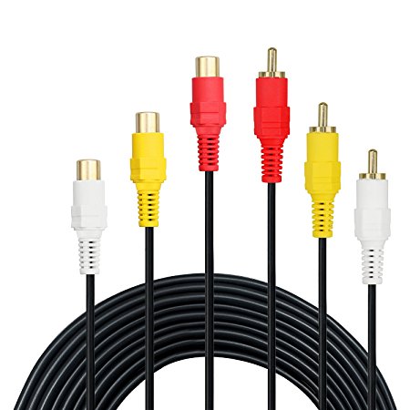 RCA Extension Cable - Premium Gold Plated 3 Rca Male to 3 Rca Female Audio Video Extension Cable 3RCA Male to Female Audio Composite Extension Video Cable DVD CD AV TV