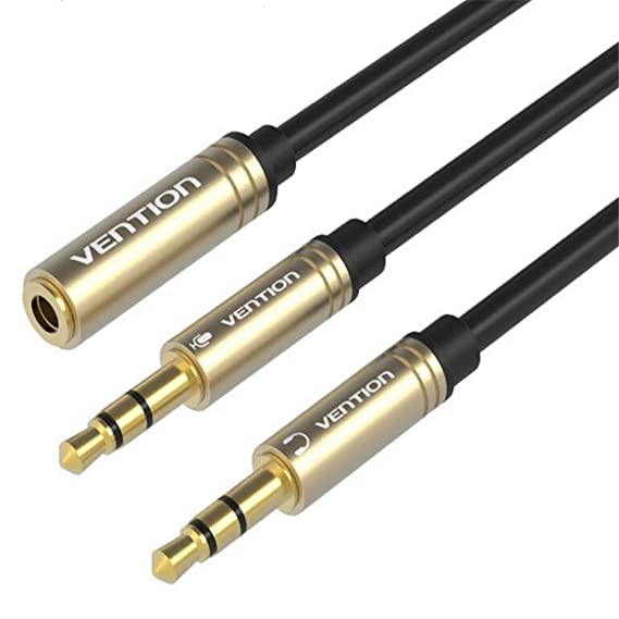 Headphone Mic Cable，Vention Audio Microphone Splitter, 3.5mm Mic Audio Cable 1 Female to 2 Dual 3.5mm Male Audio Mic Splitter for Speaker Headphones PC Laptop Tablet etc (Black)