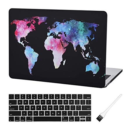 MacBook Pro 13 Case Laptop Plastic Cover A1706 Protective Case Sleeve 2018 2017 2016 Release A1989/A1706/A1708 Plastic Hard Shell & Silicone Keyboard Cover A1706 (Map Pattern-Black)