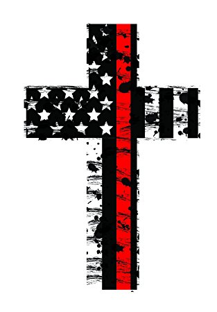 Redline Cross (2 Pack) Subdued Us Flag Reflective Decal Honoring our Firefighters, EMT, and Paramedics