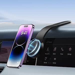 Baseus Magsafe Car Mount, Magnetic Phone Holder for Car, Compatible with iPhone 15, 14, 13, 12 Pro Plus Max Mini, Bendable Memory Titanium Alloy for Dashboard, Windshield