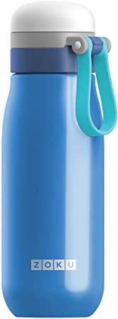 Zoku Kids Ultralight Stainless Steel Bottle, 18 Ounce Leak-proof Water Bottle with Soft-touch Carry Loop, Easy to Clean, Blue