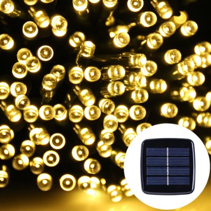 Solar Fairy lights NockNock Solar Powered 39ft 12m 100 LED Waterproof Fairy String Lights for Wedding Christmas Party Holiday Lawn Patio Indoor and Outdoor Use - Warm White