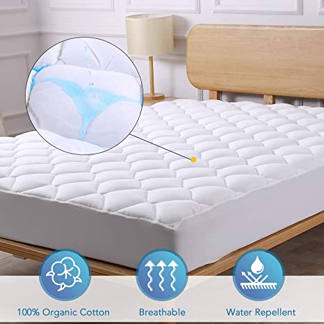 CO-Z Mattress Pad Cover Cotton Twin Size - Bedding Quilted Ultra Soft Overfilled PillowTop Mattress Topper with Deep Pocket Stretch up to 8-21 inch OEKO-TEX Certified 3M Scotchgard Moisture Management