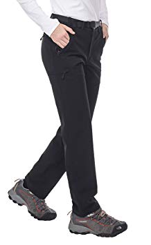 MIER Women's Outdoor Hiking Pants Water Resistant Tactical Cargo Pants with 6 YKK Zipper Pockets, 4-Way Stretchy, Black