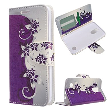 LG Aristo LV3 MS210 case, Luckiefind Premium PU Leather Flip Wallet Credit Card Cover Case, Stylus Pen, Screen Protector Accessories (Wallet Purple Vine)