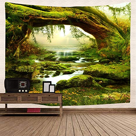 Tapestry Wall Tapestry Wall Hanging Nature Green Tree Jungle Landscape Tapestry Jungle and Streams Tapestry Mysterious Wall Tapestry for Bedroom Dorm Decor