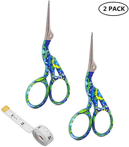 Embroidery Scissors Stork Craft Shears Small Sharp Scissor 2 Pack for Embroidery, Crafting, Art Work, Thread Snips and Needlework (Bule)
