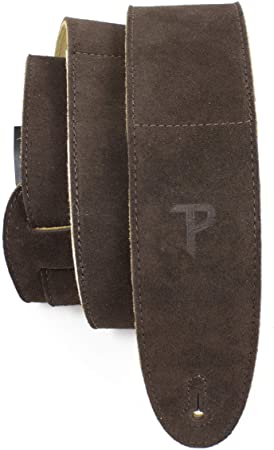 Perri’s Leathers Ltd.- Guitar Strap - Suede - Sheepskin Pad – Brown - Adjustable - for Acoustic / Bass / Electric Guitars – Made in Canada (DL325S-201)