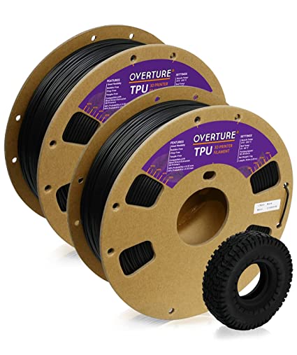 OVERTURE TPU Filament 1.75mm Flexible TPU Roll 1kg Spool (2.2lbs), 3D Printer Filament, Dimensional Accuracy  /- 0.03 mm, Fit Most FDM Printer (Black, 2-Pack)