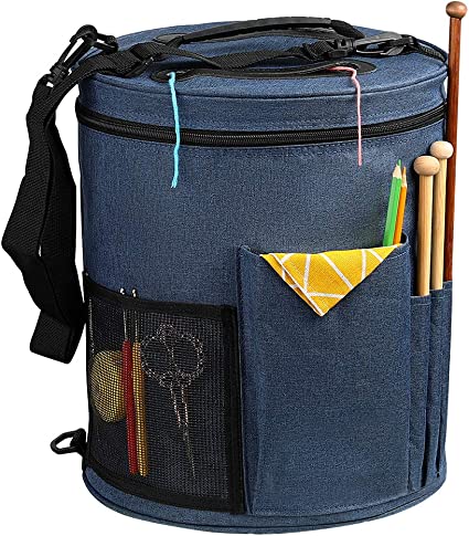 SumDirect Knitting Bag, Yarn Organizer Tote Bag Portable Storage Bag for Yarns, Carrying Projects, Knitting Needles, Crochet Hooks, Manuals and Other Accessories (Blue)