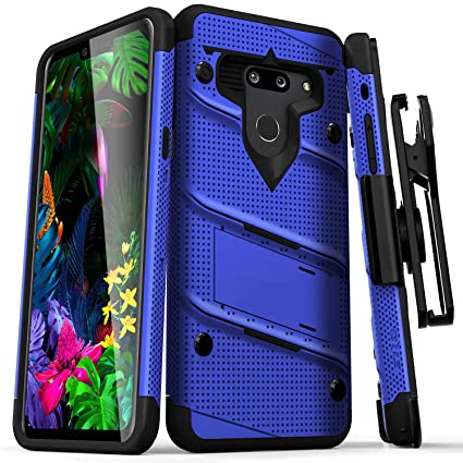 ZIZO Bolt Series LG G8 ThinQ Case | Military-Grade Drop Protection w/Kickstand Bundle Includes Belt Clip Holster   Lanyard Blue Black