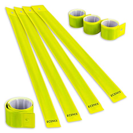ECENCE Set of 8x Slap armbands Reflector strips Safety bands Snap armbands reflective for children adults boys and girls when cycling running jogging 12040308