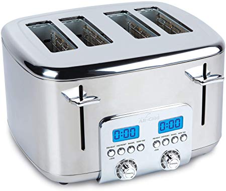 All-Clad TJ824D51 Digital Toaster, 4-Slice, Stainless Steel, Bagel Toaster, 6 Browning Levels, Silver