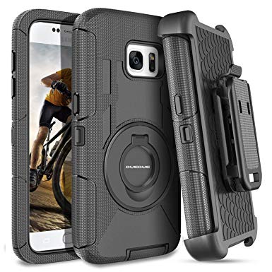 Galaxy S7 Case, Samsung Galaxy S7 Case, DUEDUE Shockproof Heavy Duty Hybrid Hard PC Soft Silicone Full Body Rugged Kickstand Belt Clip Holster Protective Phone Case Samsung S7 (G930), Black