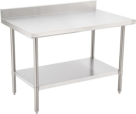 Restaurantware Kitchen Tek 16-Gauge 304 Stainless Steel Commercial Work Table - Medium Duty, 4" Backsplash, Undershelf - 30" x 48" - 1 count box