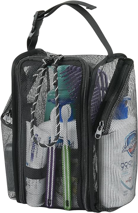 Cosmos Mesh Shower Caddy Toiletry Organizer Hanging Shower Tote Bag, Quick Dry Shower Organizer Portable Bath Bag with Durable Zippers & Side Pockets for Travel, Gym, Swimming, Beach and Camp
