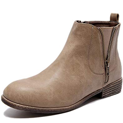 Aukusor Women's Wide Width Ankle Boots, Classic Low Heel Side Zipper Comfortable Chelsea Booties.