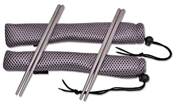 Yohino Titanium Chopsticks (2 Pair) - Traditional Japanese Style 8 Inch Length - Square Edged Design with Ridged Tips for Non-Slip Grip - Reusable Travel Cooking Utensils for Rice, Sushi and Noodles