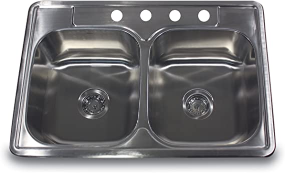Nantucket Sinks NS3322-DE 33-Inch Double Equal Self Rimming Stainless Steel Drop in Kitchen Sink