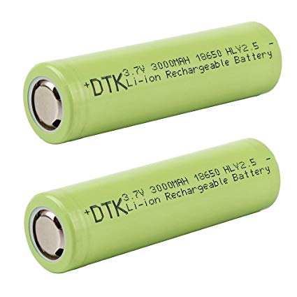 DTK Flat Top 18650 3.7V 3000mAh Li-ion Rechargeable Battery with Storage Case (2 Packs)