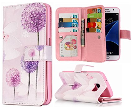 Samsung S7 Wallet Case Hynice PU Leather Wallet Purse With Stand Feature Card Slot ID Card Wallet For Women Men fit Samsung S7(Carving-dandelion)