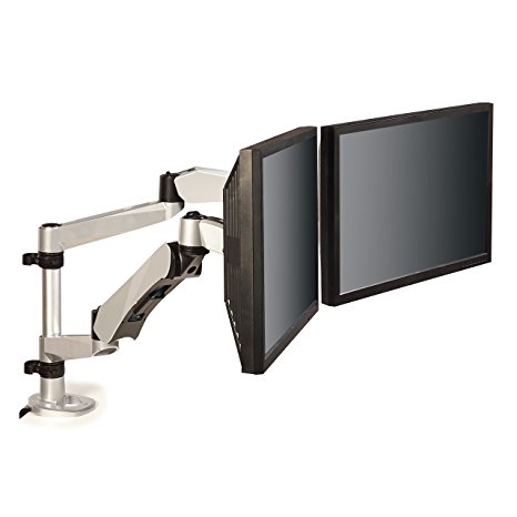 3M Easy Adjust Desk Mount Dual Monitor Arm, Space Saving Design, Monitors Up to 20 lbs and &lt;= 27 in, Silver, MA265S