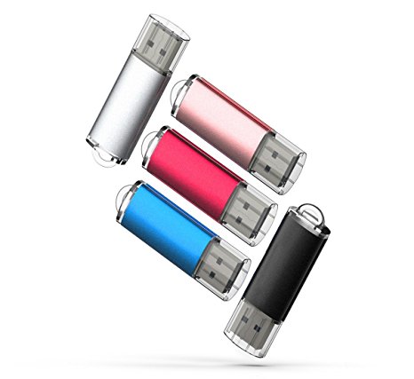 5 X 16GB USB2.0 Flash Drive Bulk Thumb Drive Jump Drive Memory Drive Zip Drive with LED Light ( 5 Pack ,Black,Red,Blue,Rose Gold,Silvery)