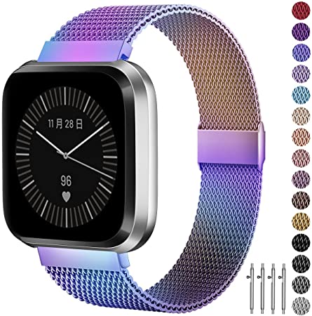 Suplink Bands Compatible with Fitbit Versa/Fitbit Versa 2/Fitbit Versa Lite for Women Men, Breathable Stainless Steel Strap, Adjustable Replacement Wristband Accessories for Fitbit Versa -Colorful