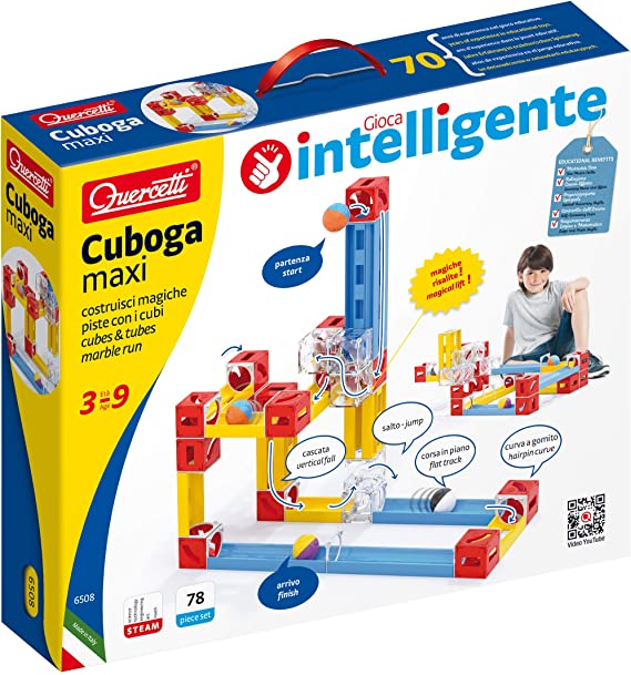 Quercetti - Cuboga Maxi: Build Magical Piste with Cubes 6508, Colour I Internal Parts Colours Son: Red, Blue, Yellow, White & Transparent