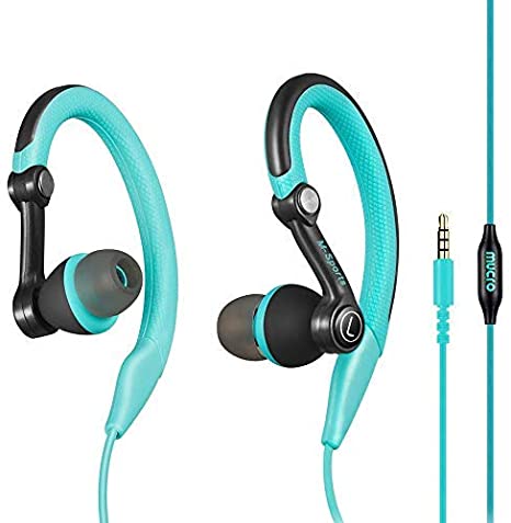 Mucro Running Headphones with Over Ear Hook, in Ear Wired Sport Earbuds with Microphone Stereo for Workout Jogging Gym for Samsung Android Cell Phones Tablets (Blue)