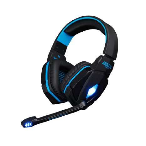 Qisan Stereo Game Earphone Headset With Microphone Volume Control For PC Computer Gaming(Black&blue)