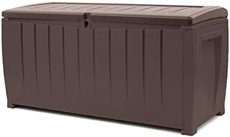 Keter Novel 90 Gallon Resin Outdoor Storage Box for Patio Furniture Cushions, Brown/Brown