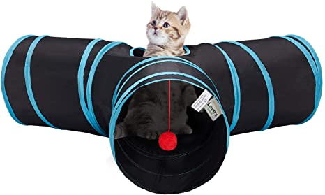 Love's cabin Cat Tunnel Tube, Collapsible 3 Way Pet Tunnel - Cat Play Tent Interactive Toy Maze Cat House Bed with Balls for Cat Puppy Kitten Rabbit